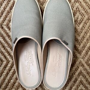 Salvatore Ferragamo Light Gray Canvas Slip-On Loafers